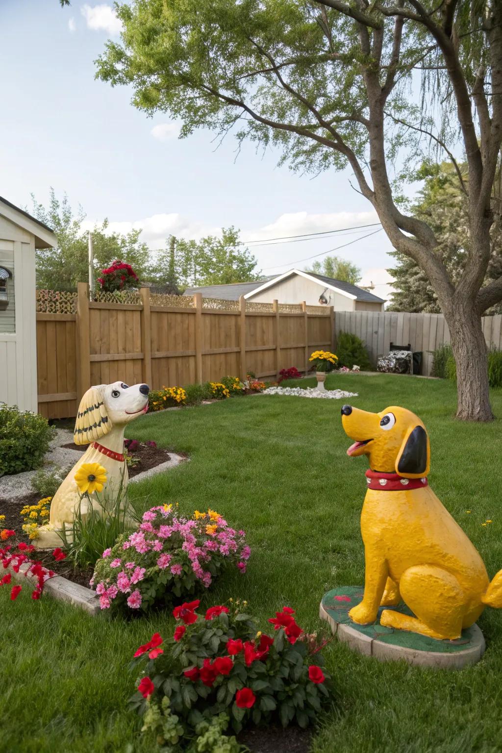 Whimsical touches with playful sculptures.