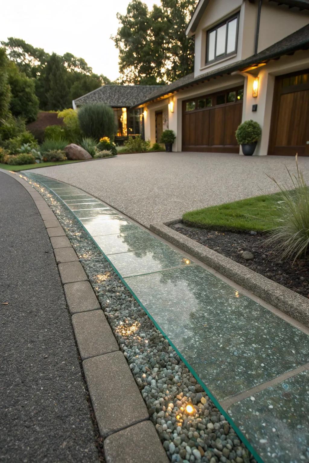 Recycled glass borders add sparkle and sustainability.