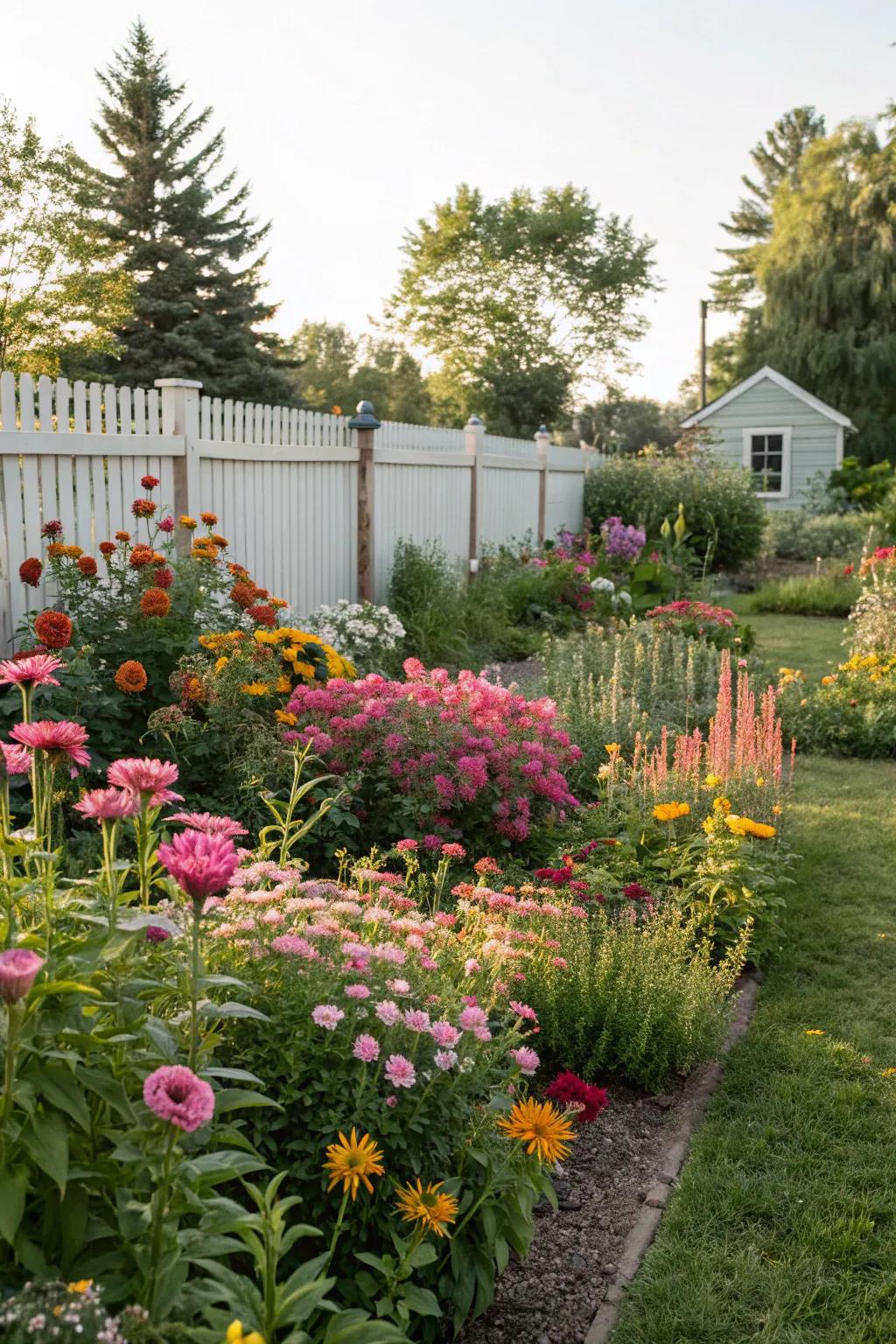 A vibrant perennial garden in the backyard, offering lasting beauty.