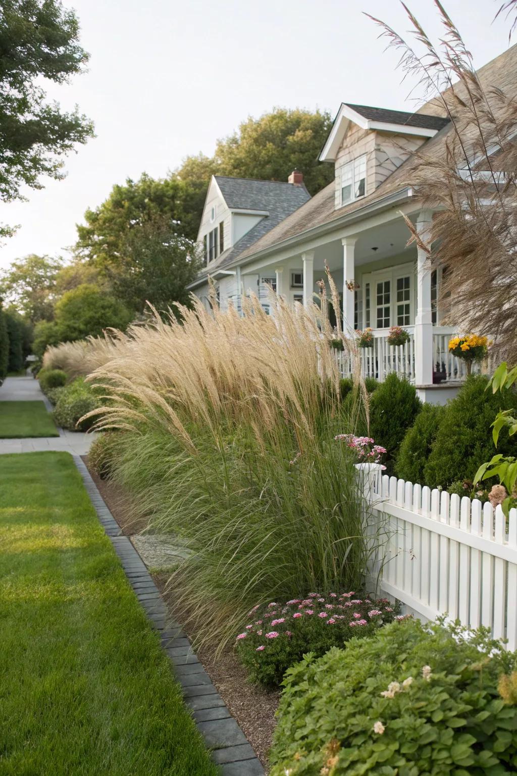 Tall grasses offer natural privacy and gentle movement.