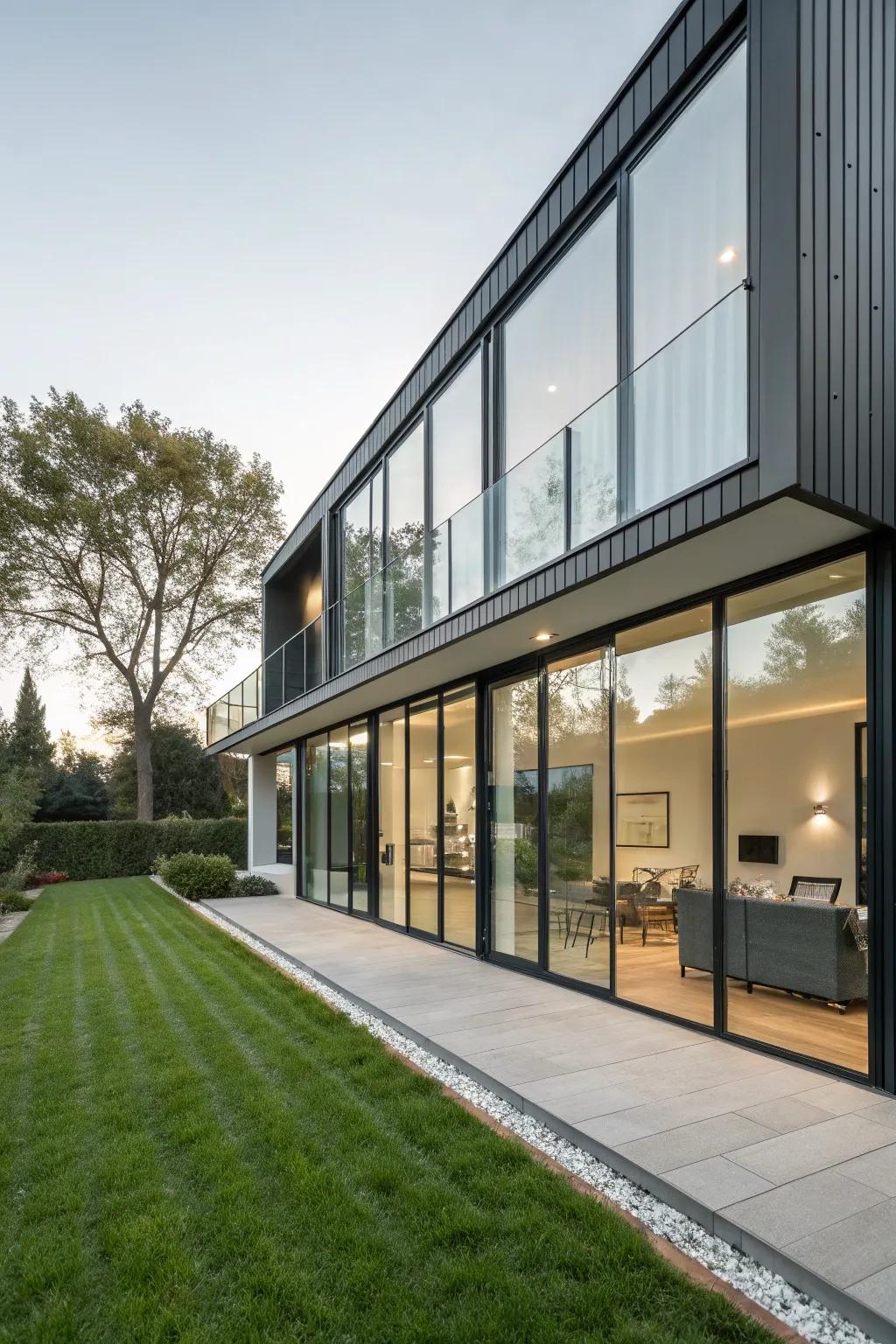 Glass panels offer an innovative and reflective design element.