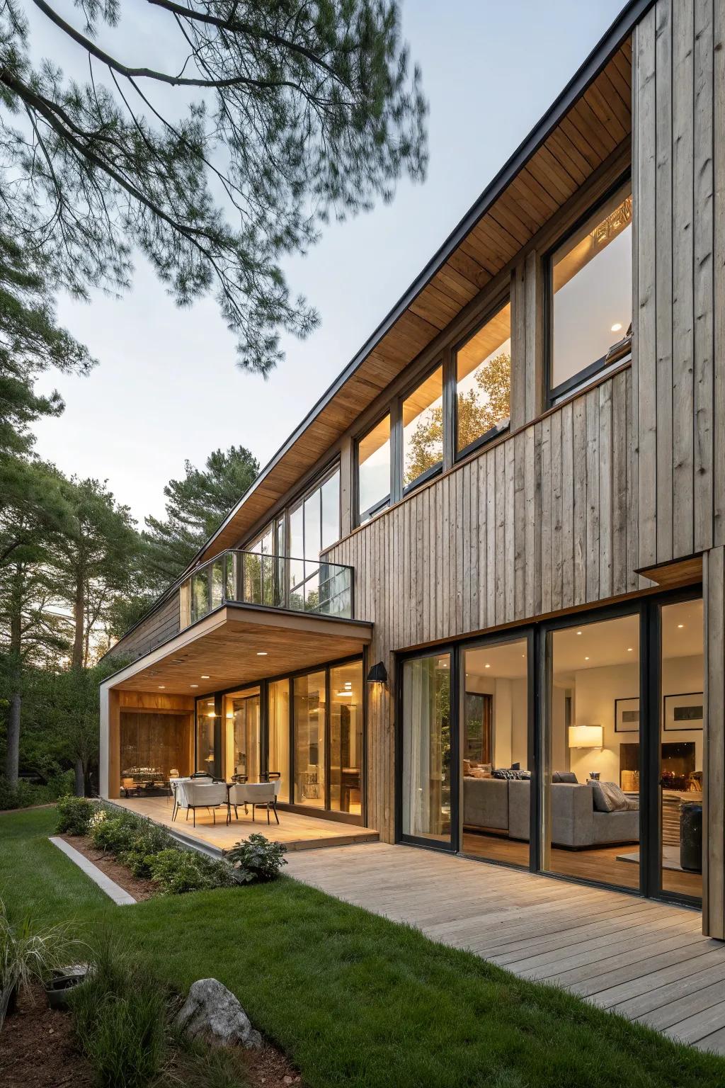 Home with seamless indoor-outdoor wood cladding