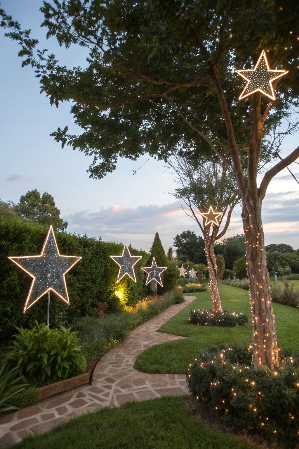 Large star motifs add a celestial touch to your holiday decor.
