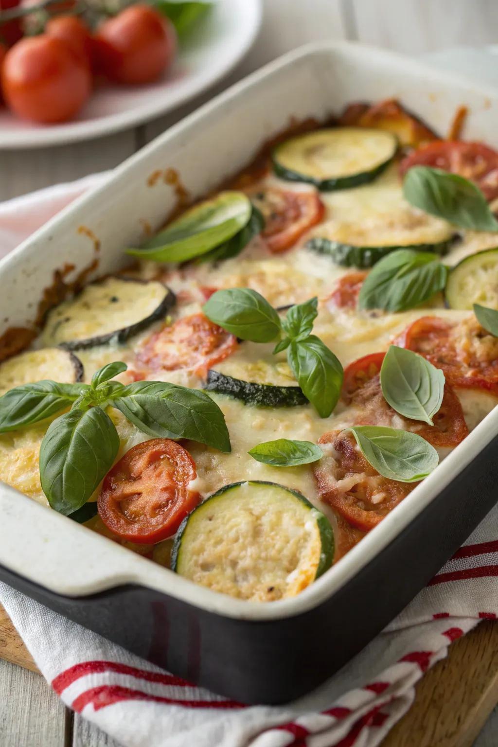 Zucchini and tomato bake, a fresh and flavorful fall dish.