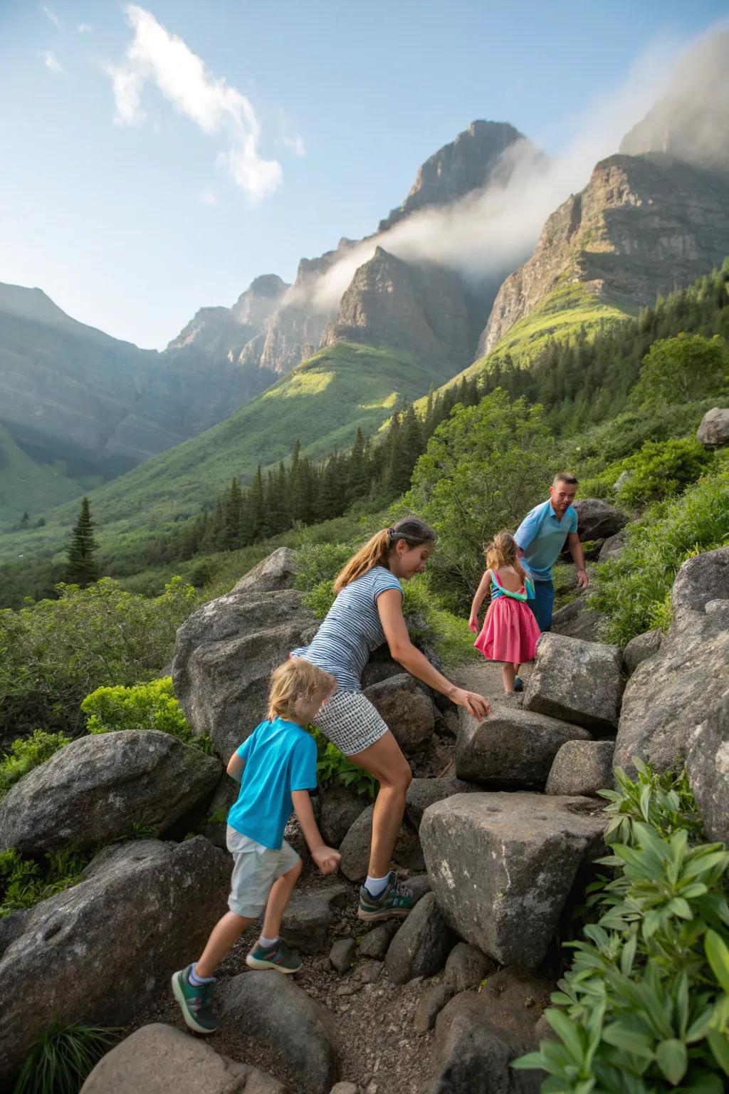 Rocky adventure family photoshoot, embracing the thrill of exploration.