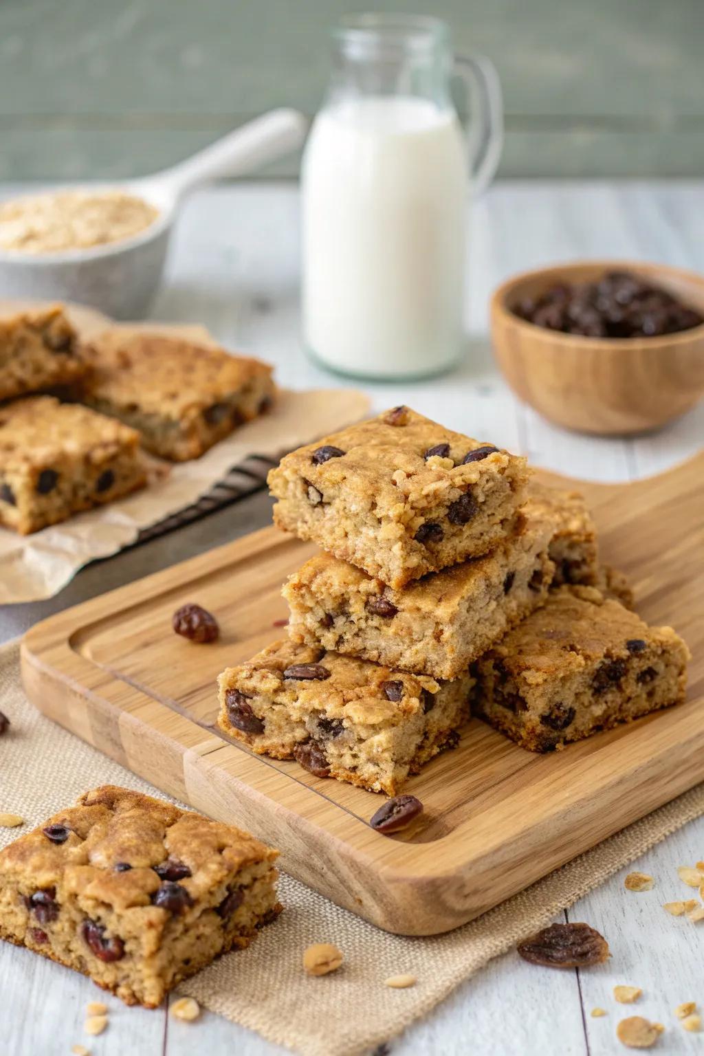 Oatmeal raisin bars, a chewy and flavorful sweet treat for picnics.