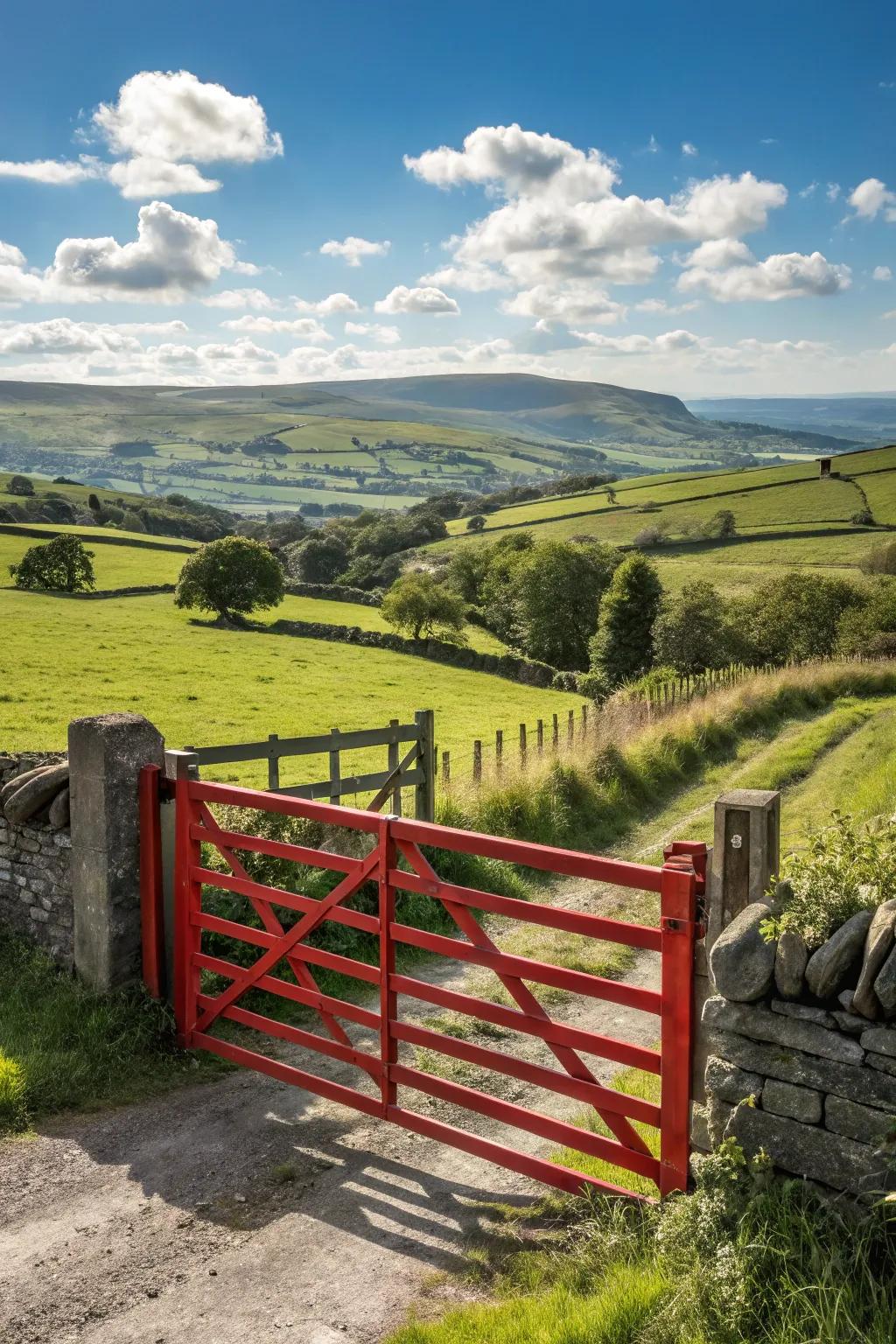 A gate with a bold red color making a striking statement.