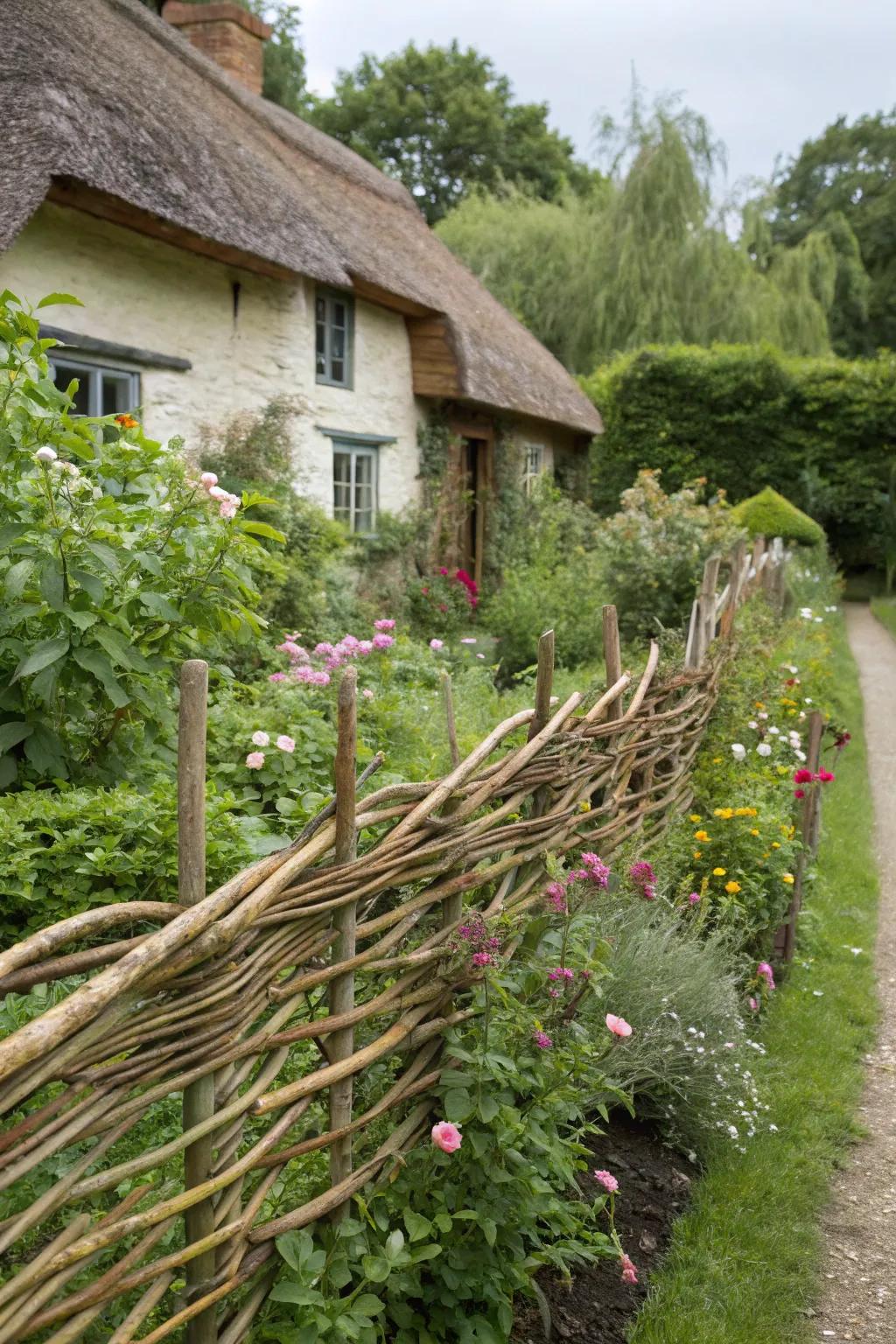 Willow weaving provides a natural and whimsical fencing option.