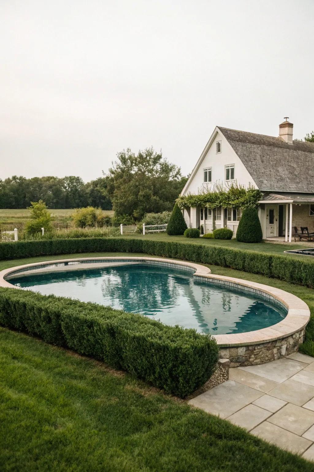 Unique shapes make a farmhouse pool an eye-catching feature.