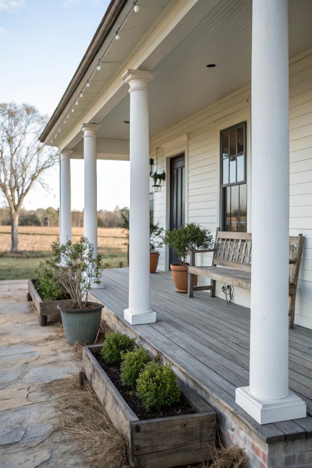 Minimalist columns highlight the natural beauty of the porch.