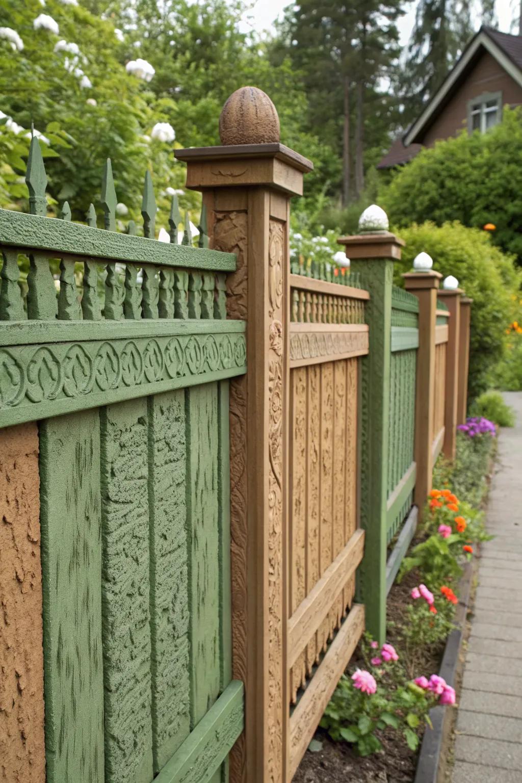 Textured finishes add depth and interest to this garden fence.
