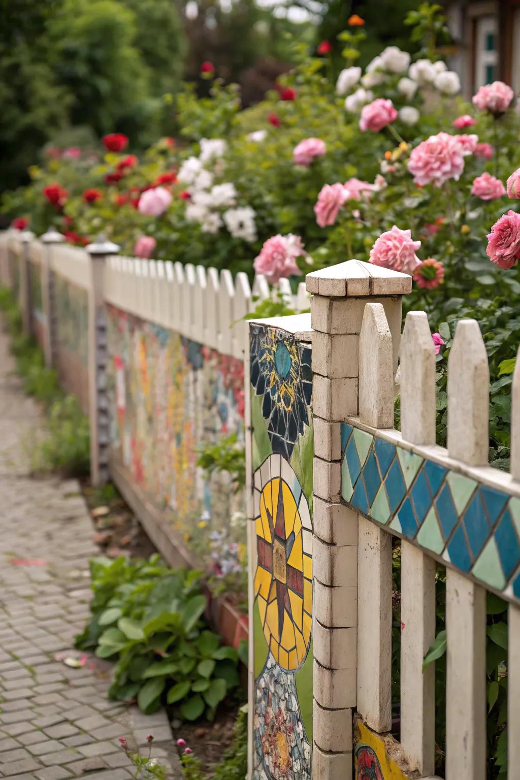 Mosaic fences are artistic expressions of color and personality.