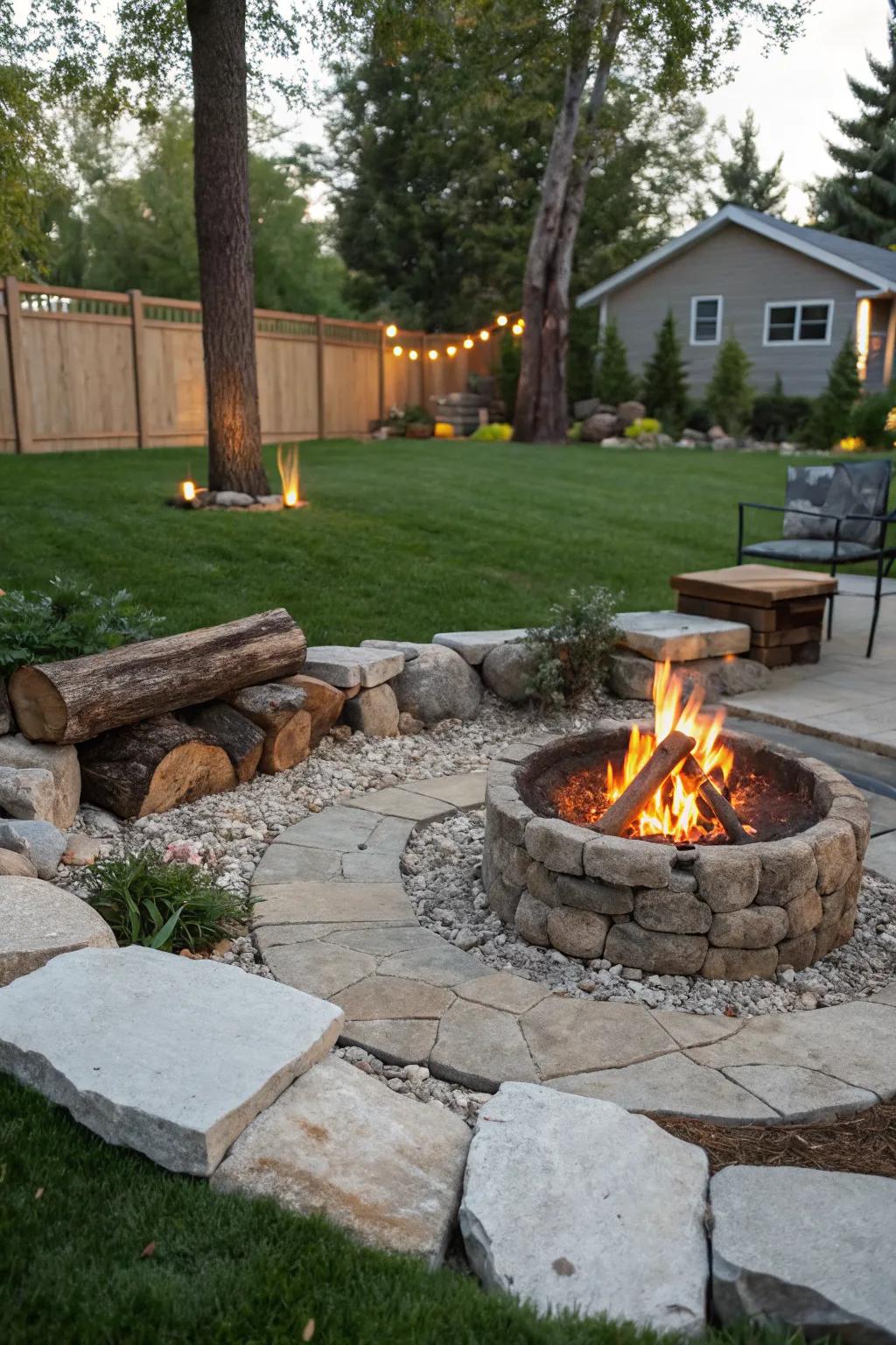 A well-placed fire pit ensuring safety and convenience in the backyard.