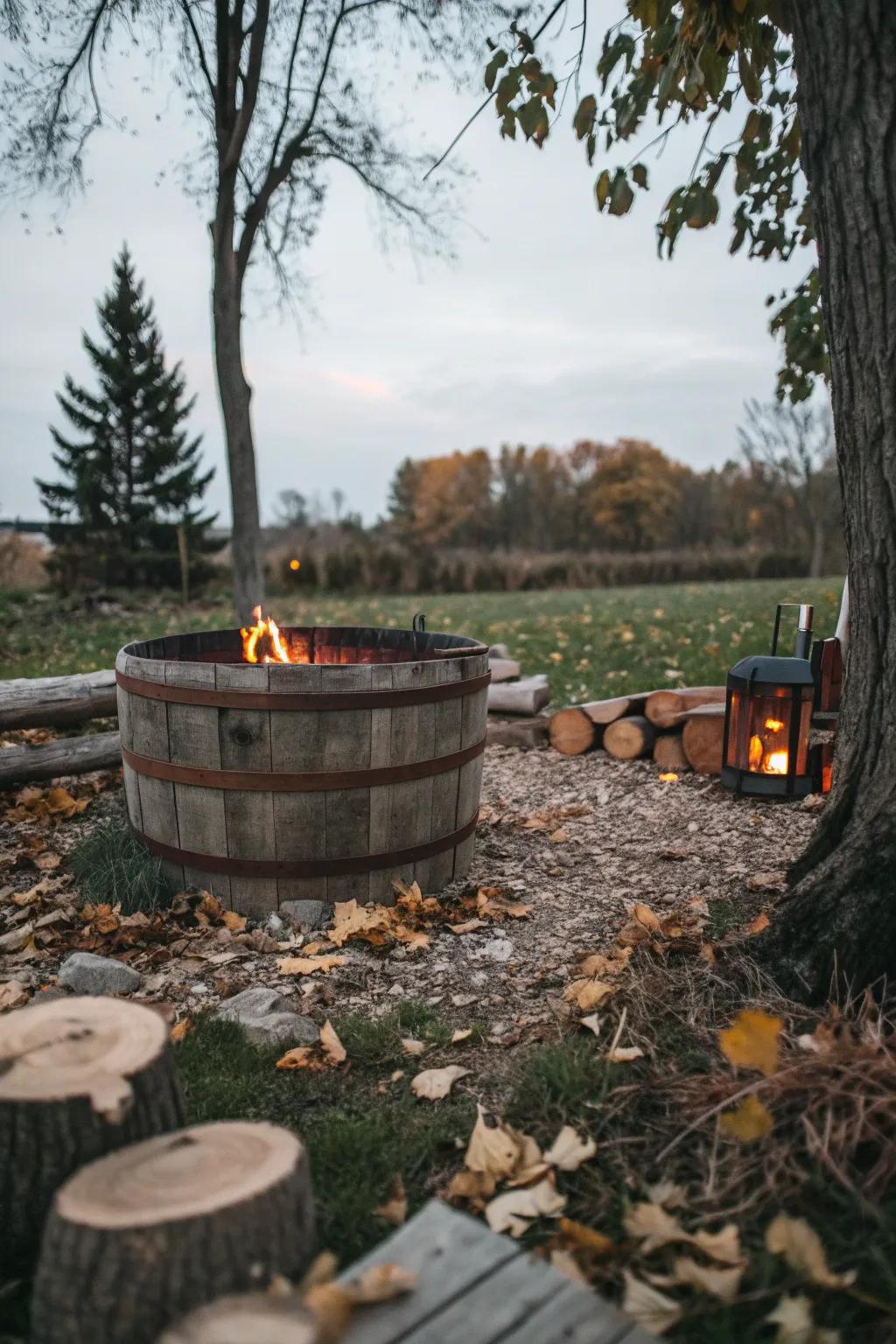 Barrel design fire rings add a touch of whimsy to any space.