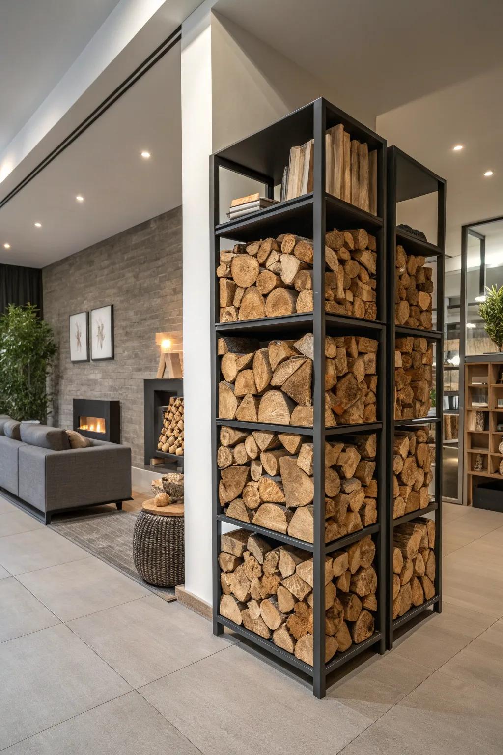 Flexible modular units for customizable firewood storage.