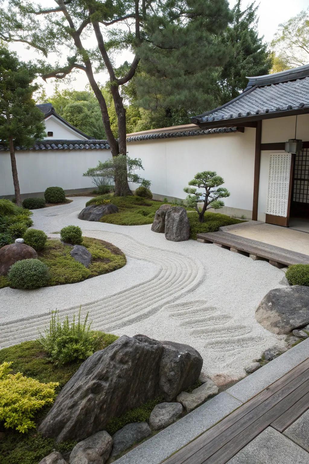Flagstones contribute to the tranquility of a Zen garden.