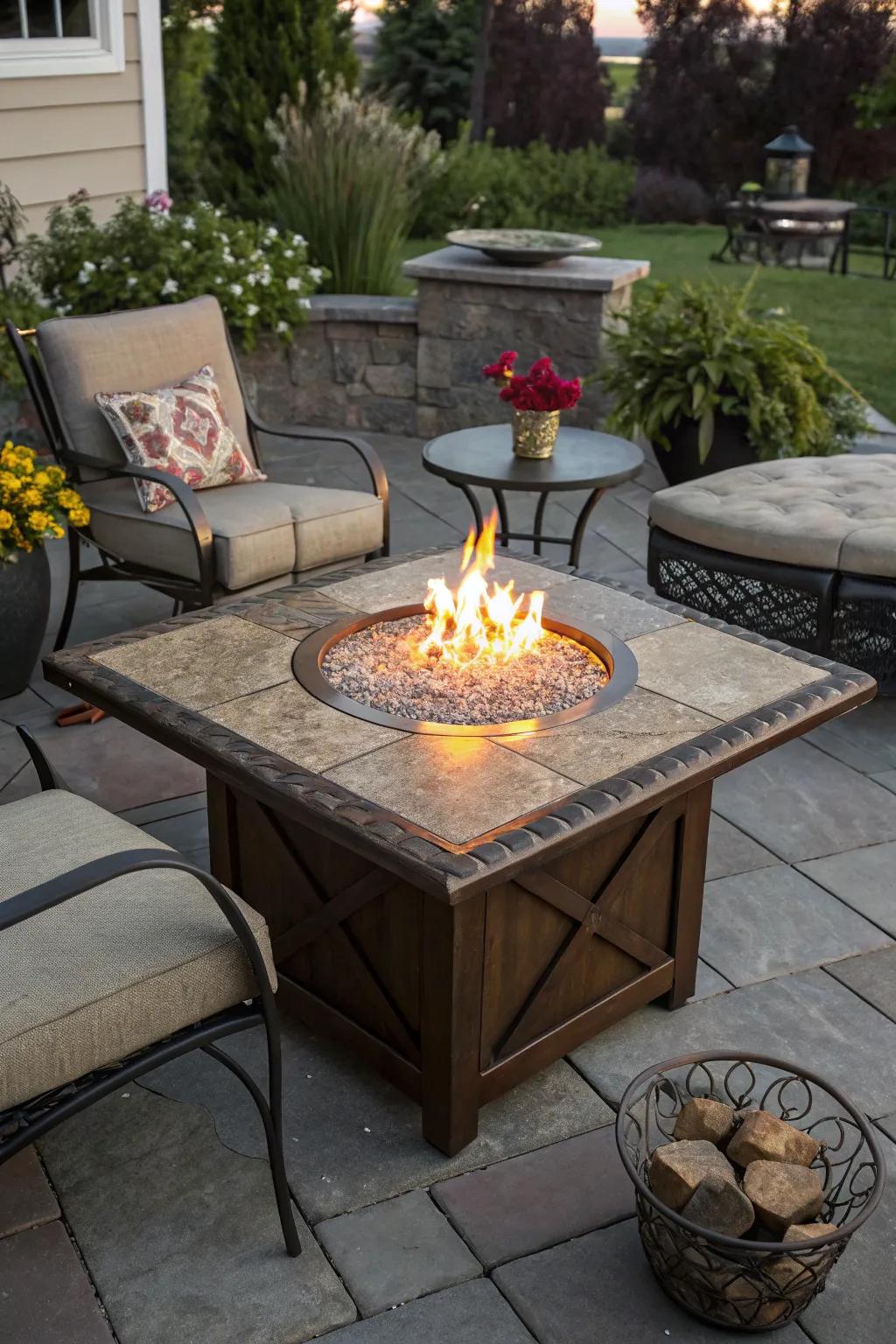 Firepit tables offer dual functionality.