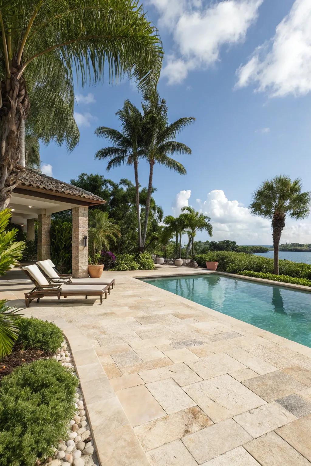 Timeless elegance with natural stone pool decks.