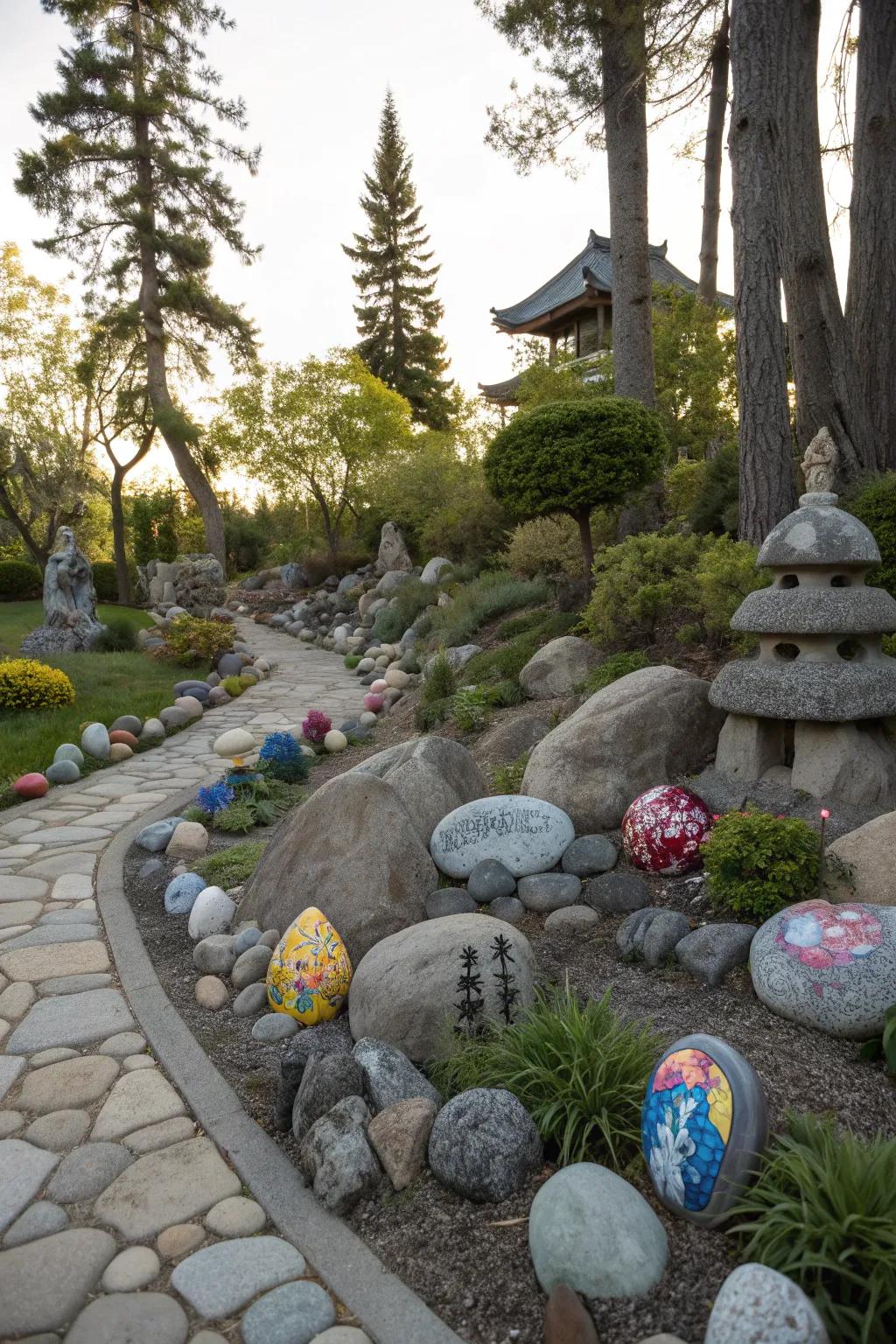 Artistic touches adding personality to the garden.