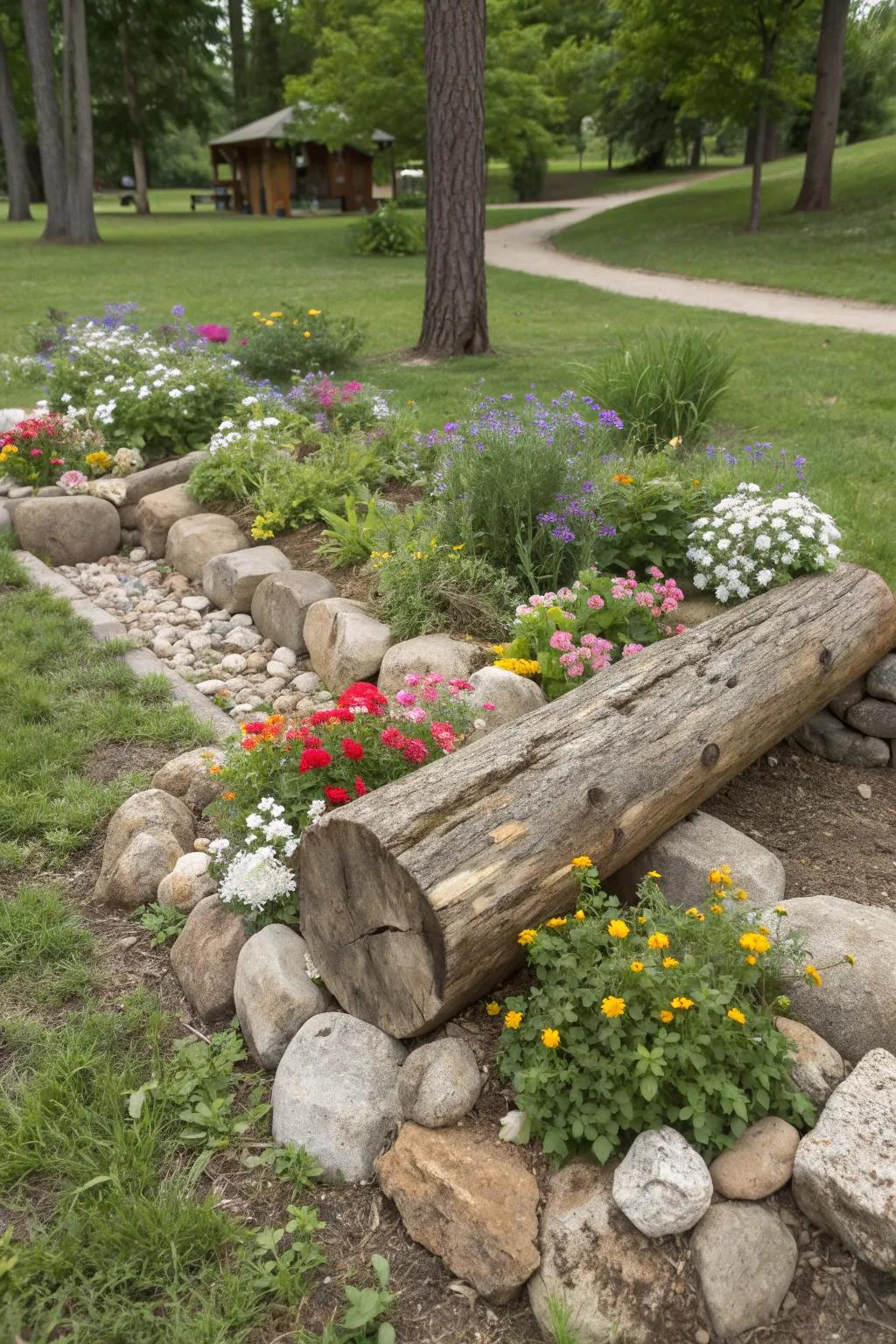 Microhabitats attract wildlife, enriching this garden.
