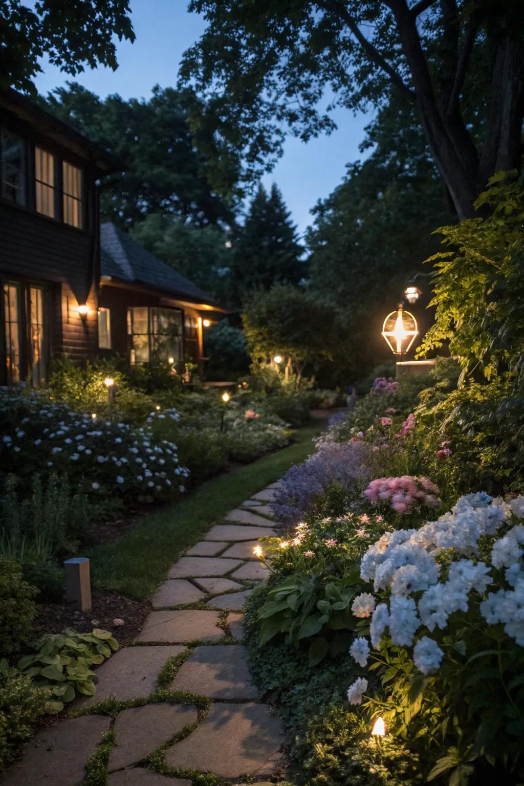 Moonlit gardens offer enchanting beauty that comes alive at night.
