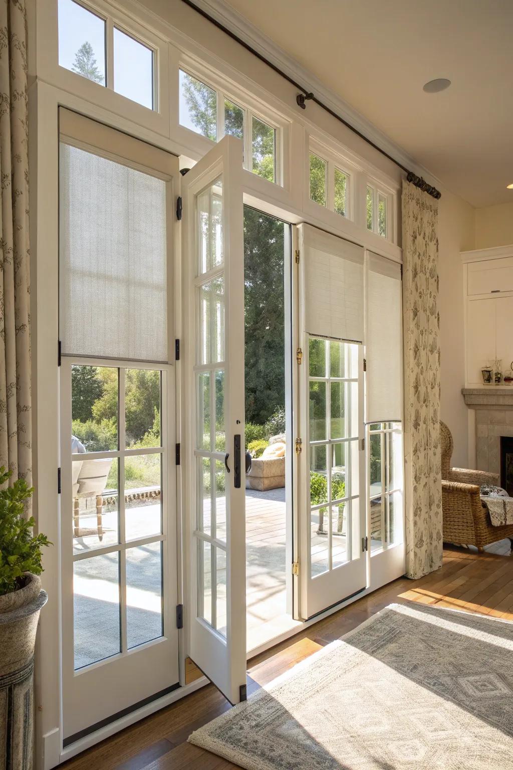 Solar protection screens reduce heat and glare.