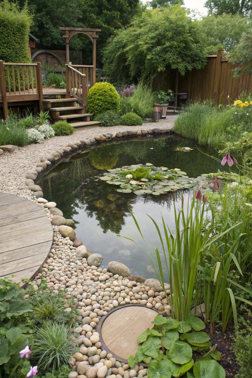 Gravel simplifies upkeep while enhancing your pond's look.
