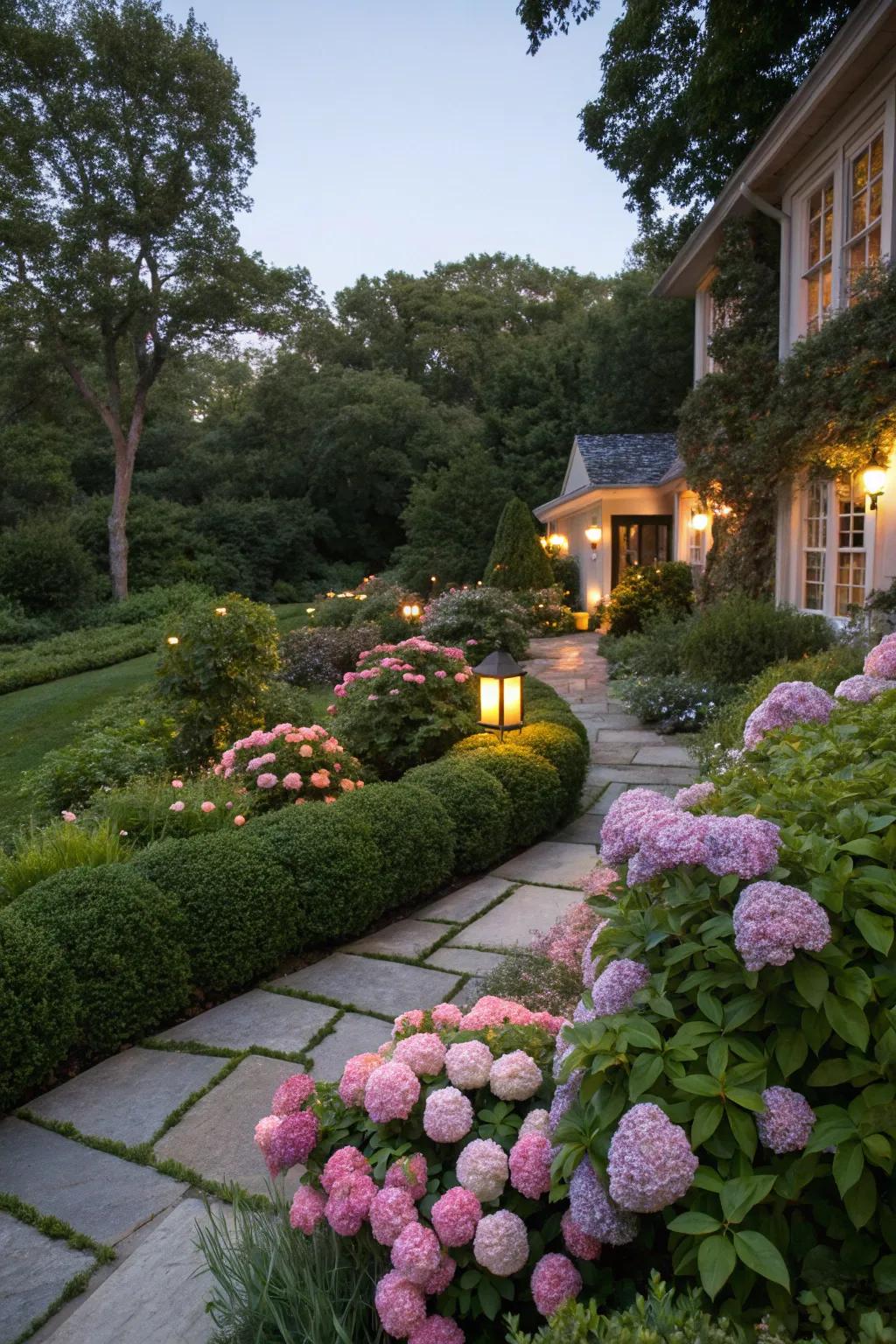 Soft lighting creates a magical evening ambiance.