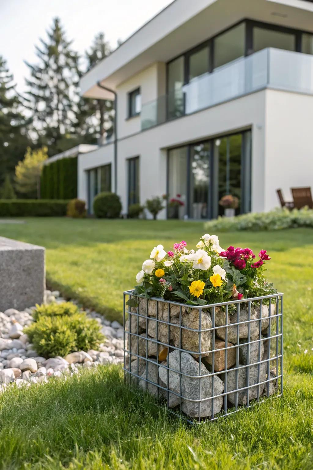 Gabion baskets offer a modern aesthetic with natural appeal.