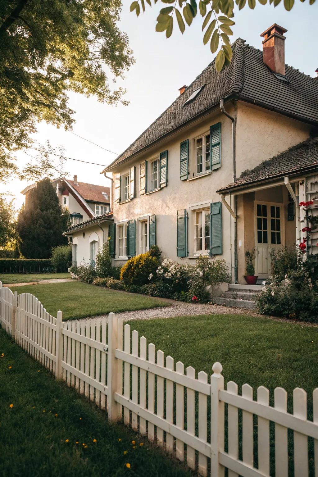 Charming shutters add a vintage touch to the windows.