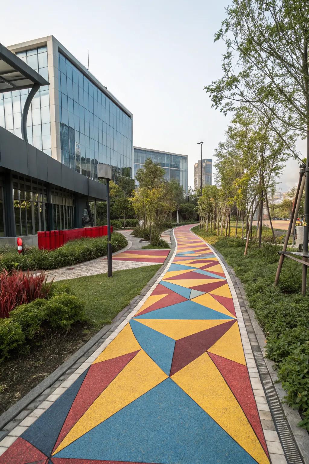 Striking geometric pattern pathway with a modern edge.