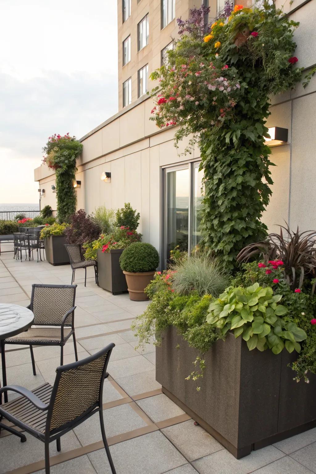 Add dimension with elevated planters on your patio.