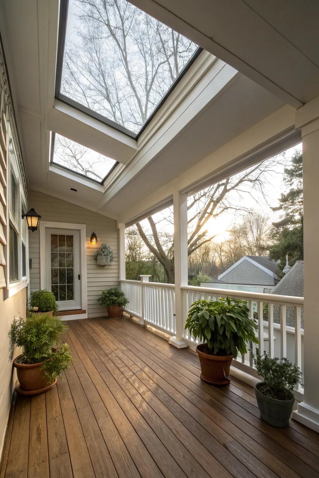 A skylight that opens up the porch with natural light.