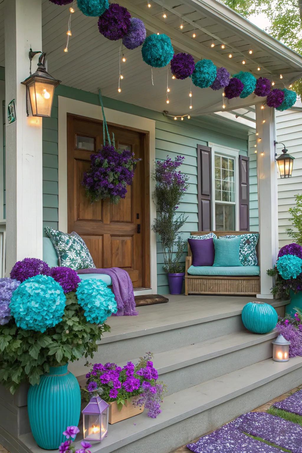 Unexpected colors bringing a modern twist to a fall porch.