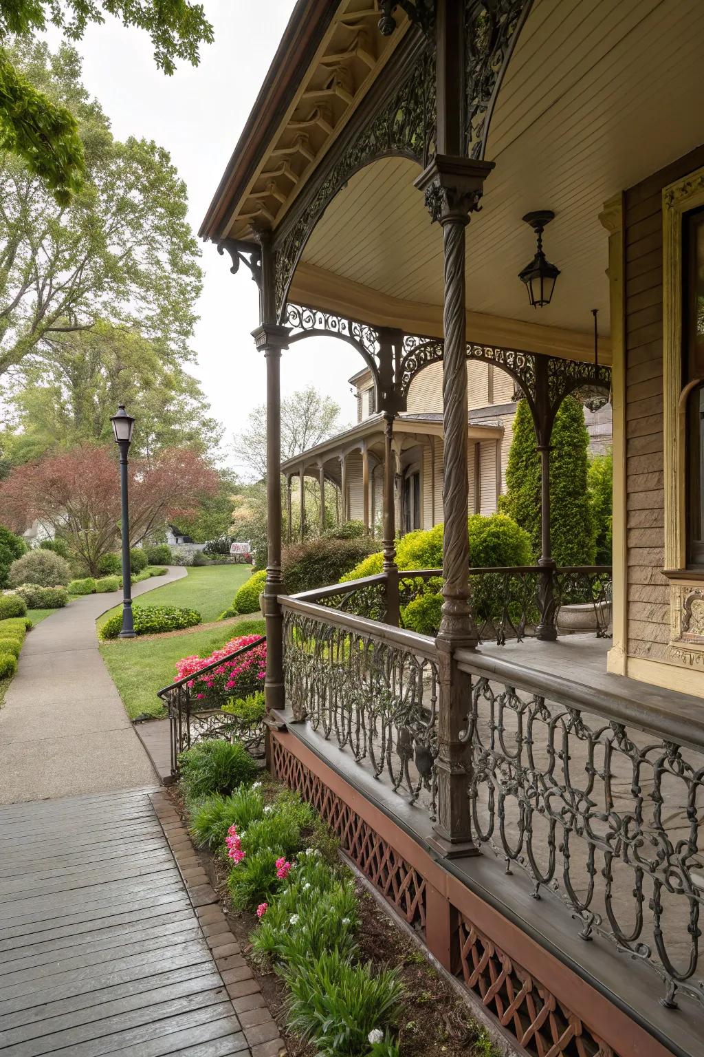 Vintage ironwork adds historical charm to your porch.