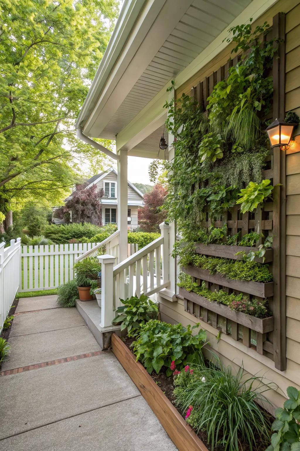 A vertical garden brings lush beauty to a retaining wall.