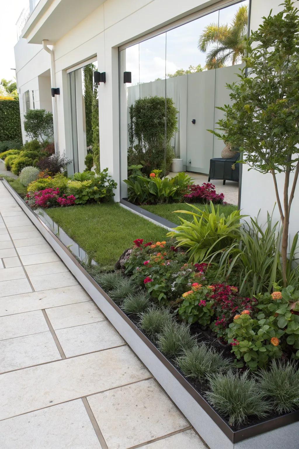 Mirror edging creates an illusion of expanded space in your garden.