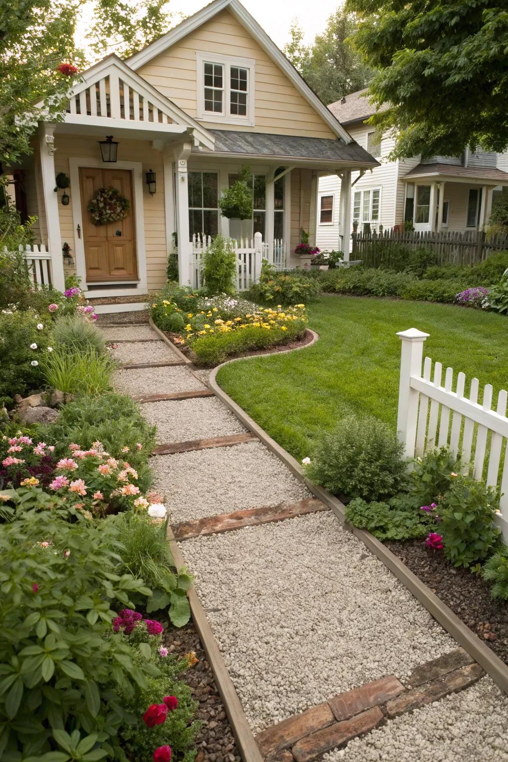 Decorative gravel adds texture and defines spaces.