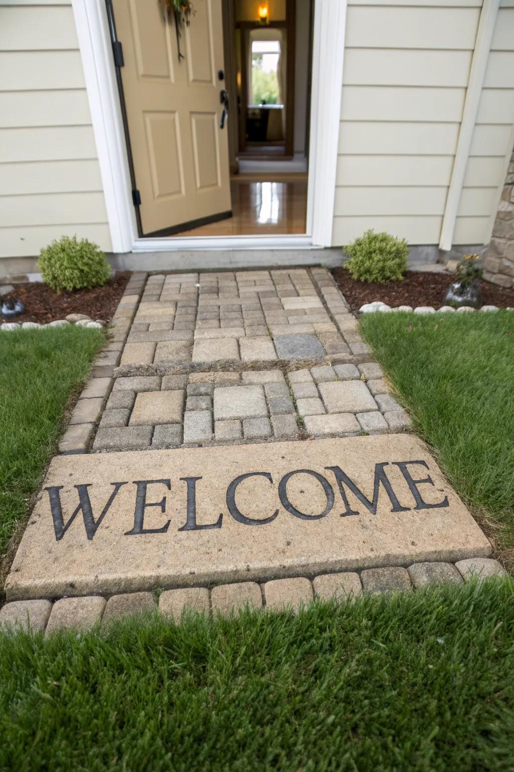 Greet guests with a unique paver welcome mat.