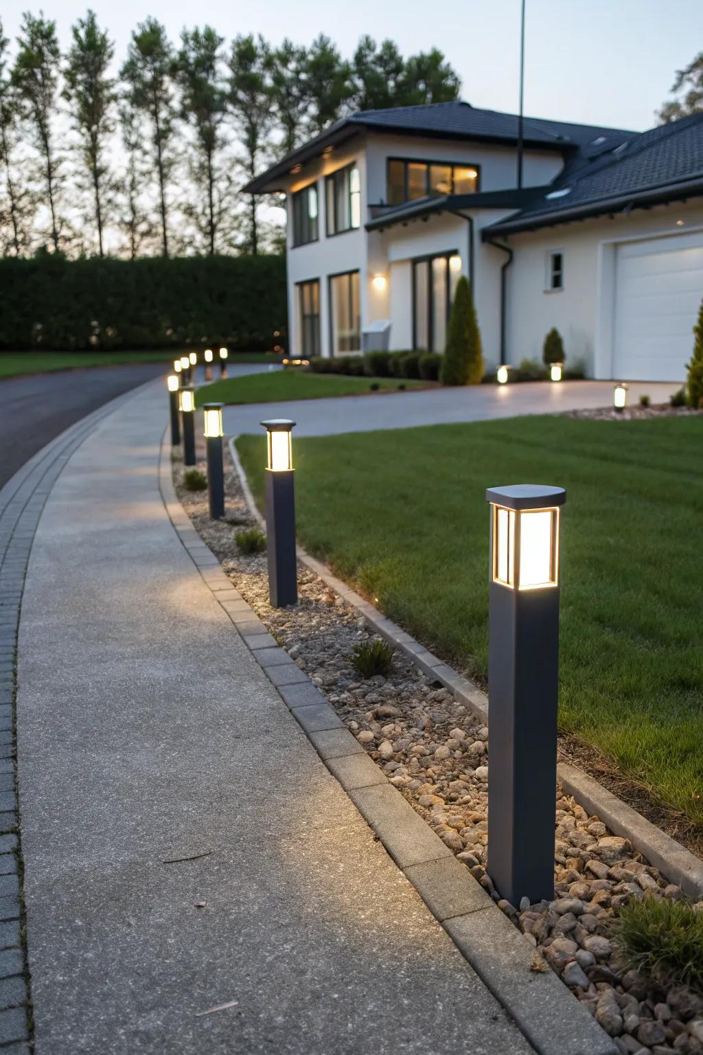 Illuminate your driveway with sleek solar bollard lights.