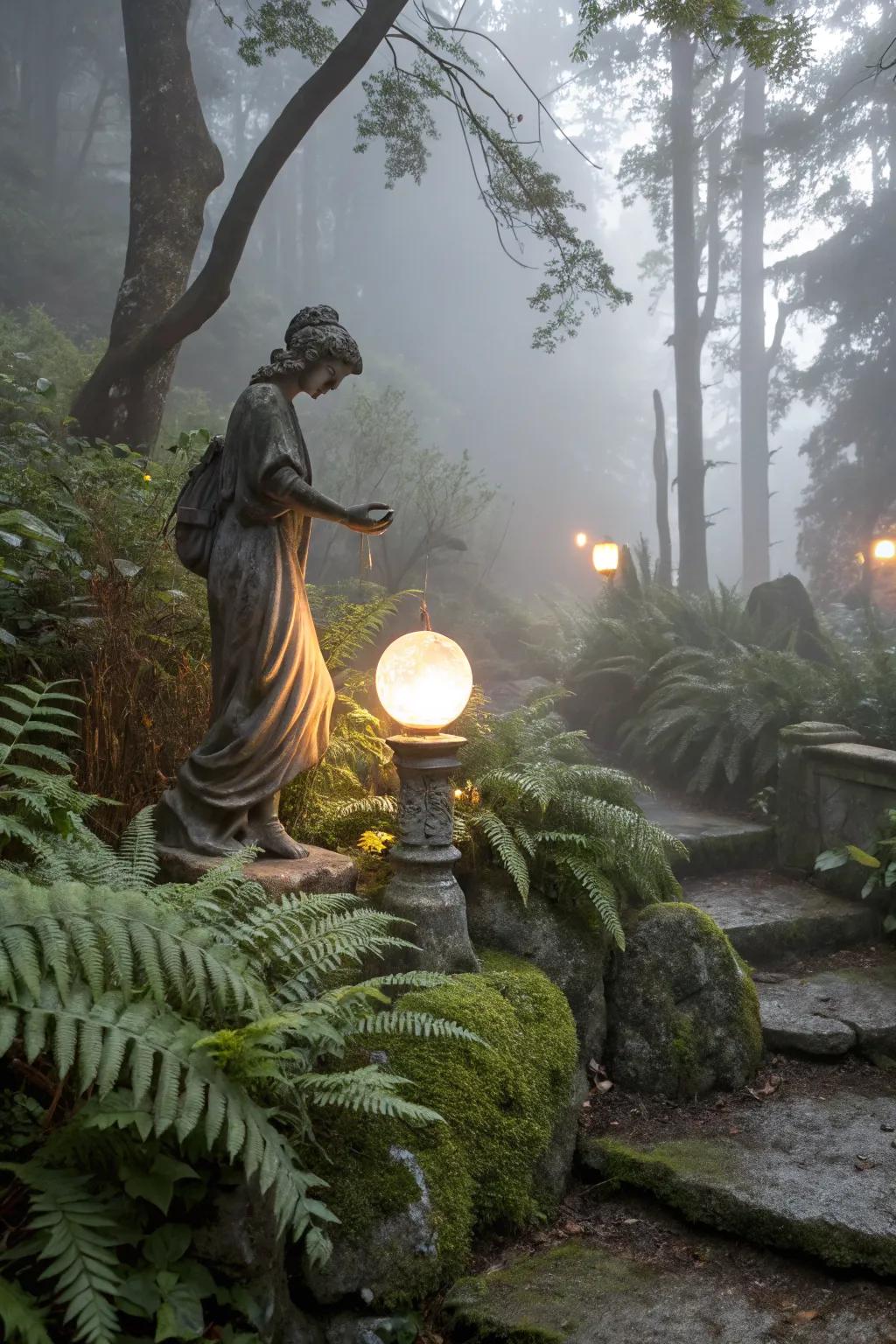 A mystical statue adding an enchanting touch.
