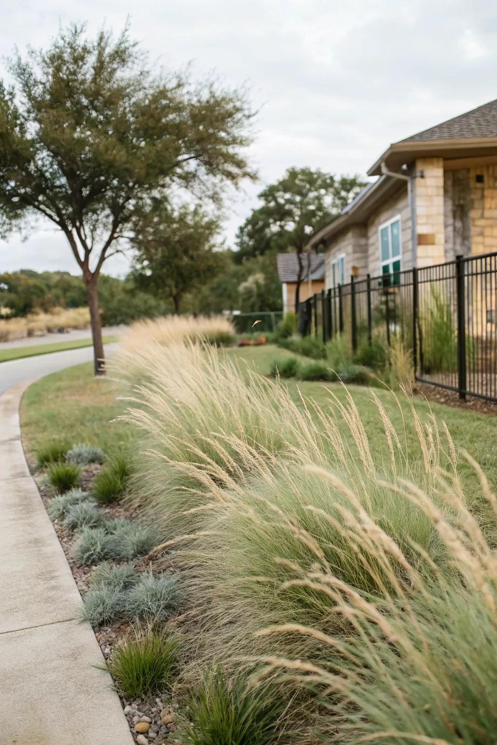 Native grasses add movement and texture to the landscape