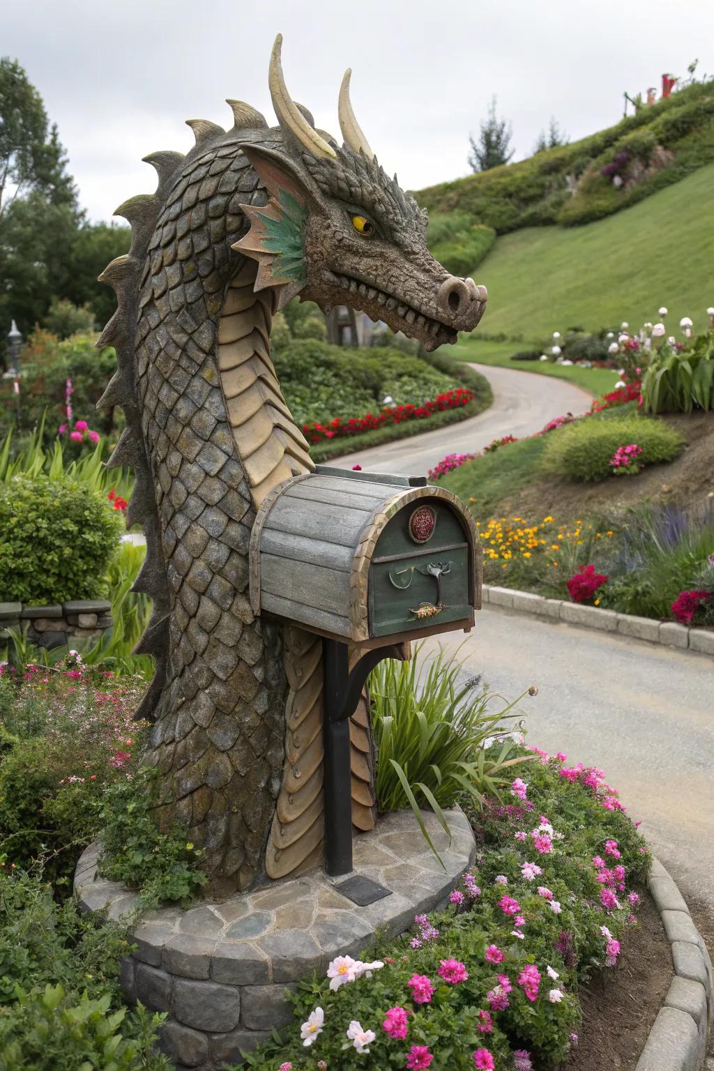 A fantasy creature mailbox that adds a magical touch to your home.