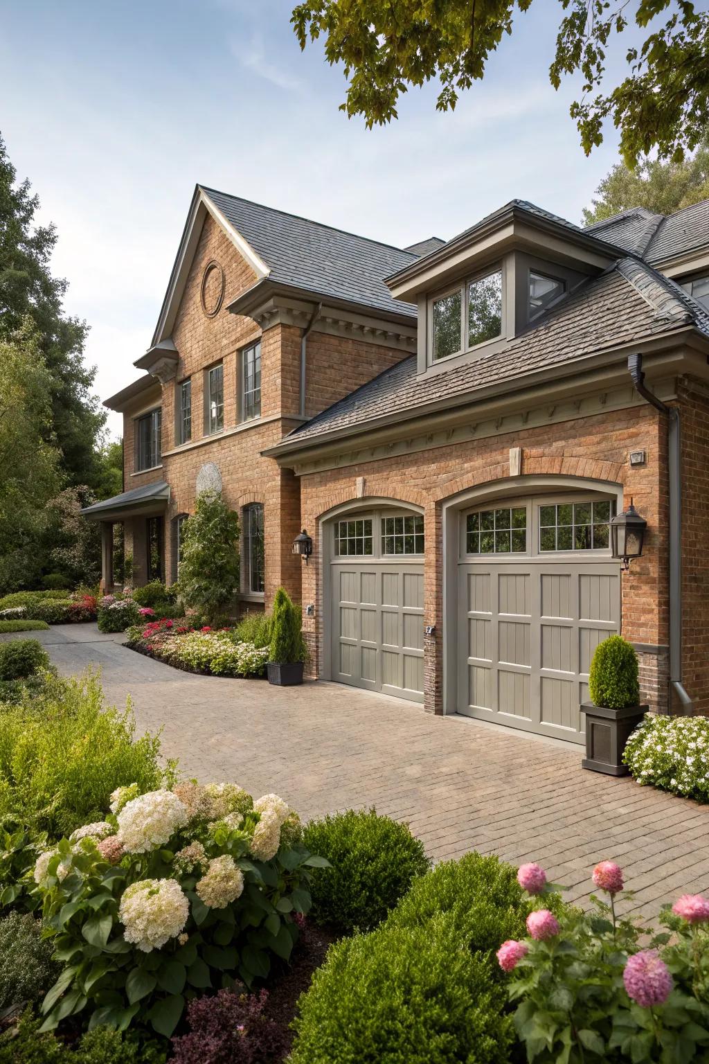 Pewter adds elegance and modern luxury to the brick exterior.