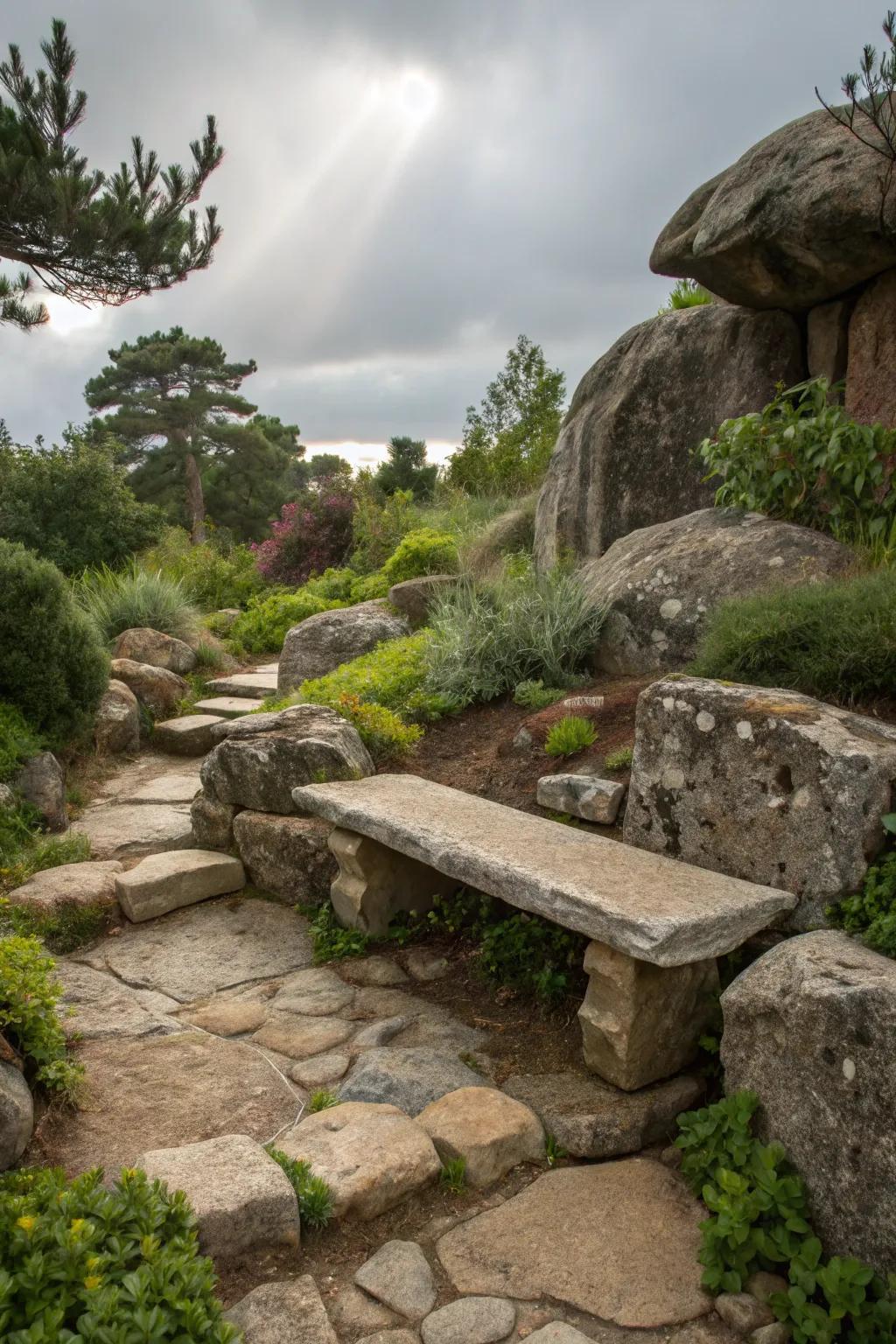 A boulder bench that harmonizes with nature.