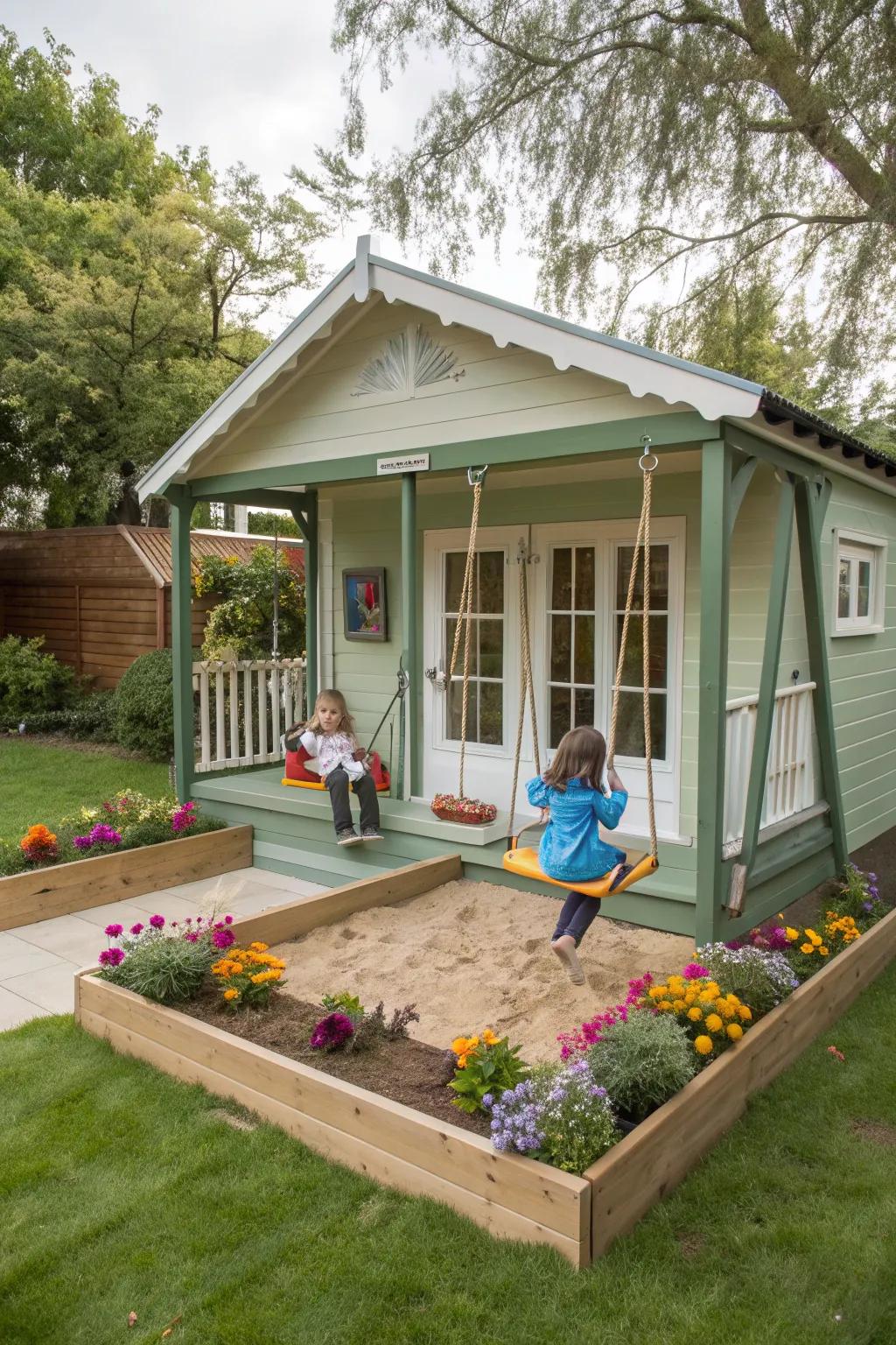 A playful corner designed for fun in this family-friendly garden bungalow.