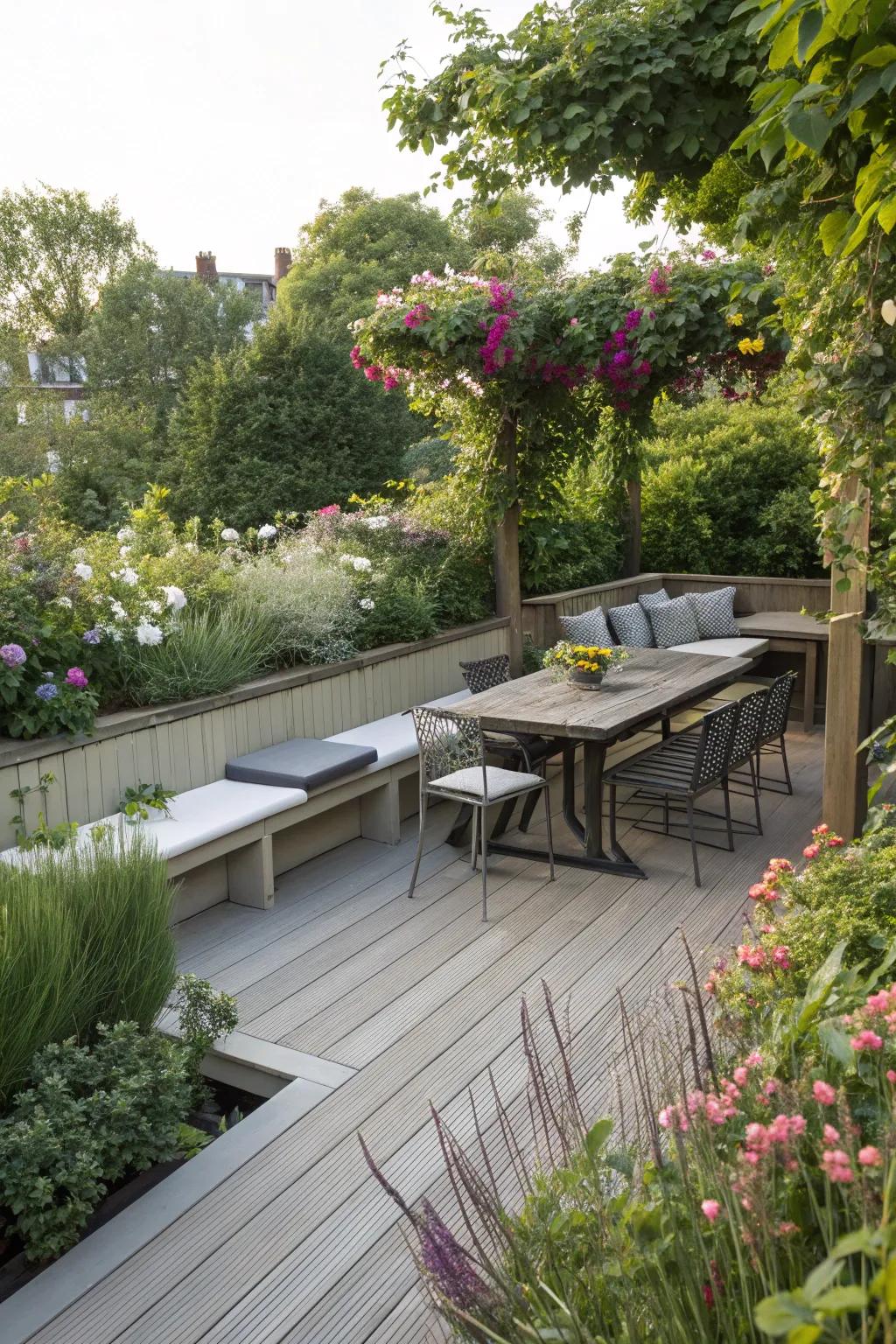 A functional deck with clever built-in furniture solutions.