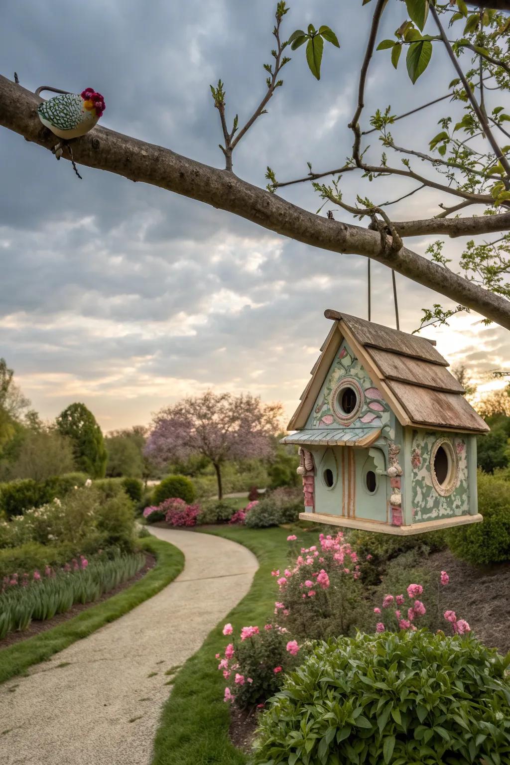 A decorative birdhouse offering charm and shelter.