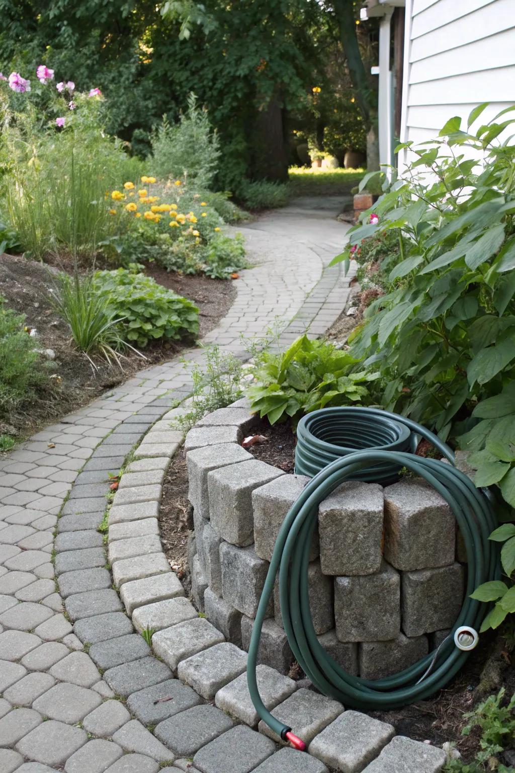 Stone holders blend seamlessly into the garden landscape.