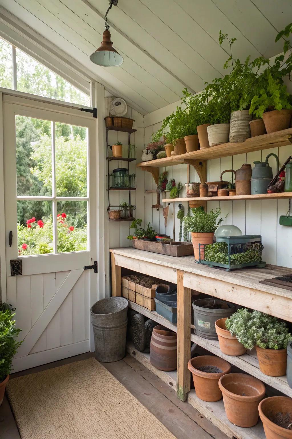 A garage corner becomes a practical potting shed